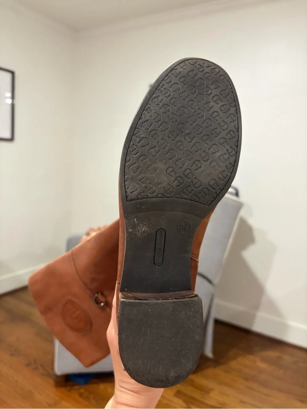Etienne Aigner Tall Brown Leather Riding Boots